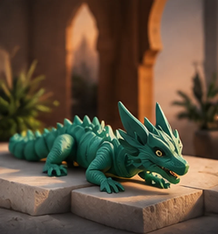 Dragon articulé vert menthe posé sur une pierre