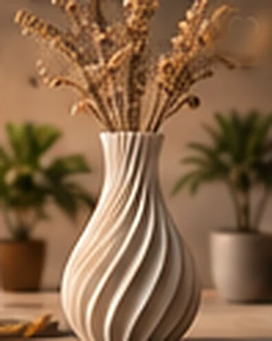 Vase torsadé ivoire avec fleurs séchées
