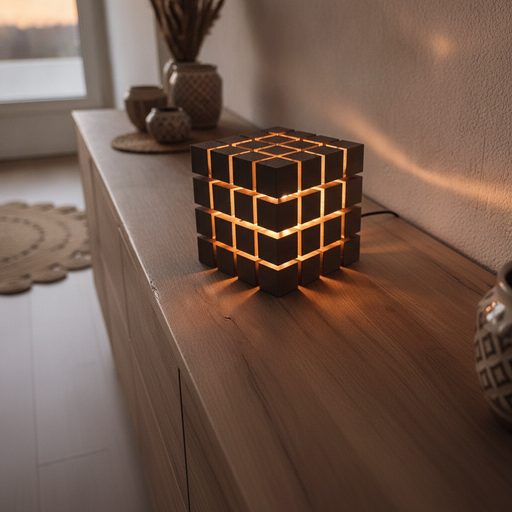 Stacked cubes lamp — styled photo