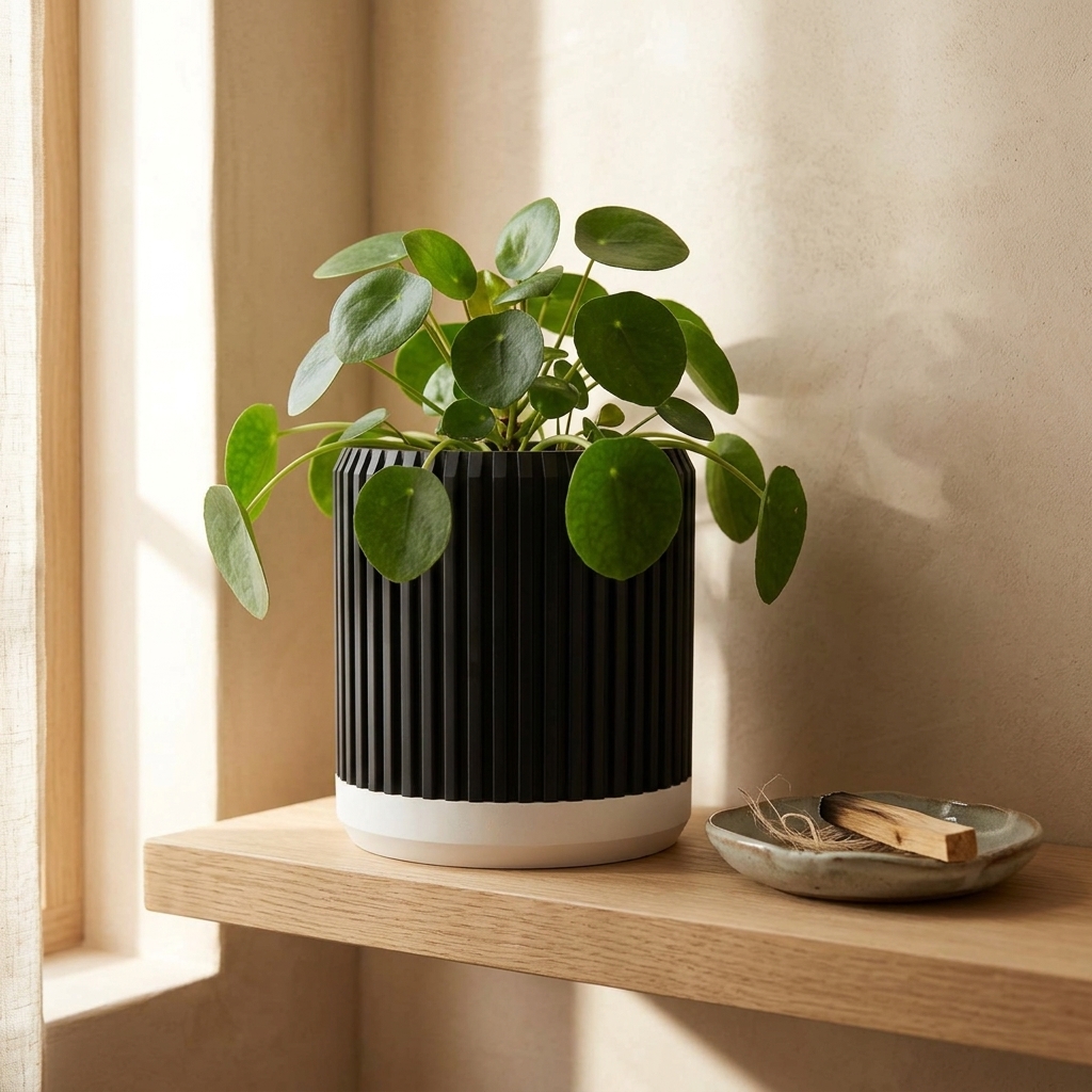 Japandi Ribbed Planter — styled photo