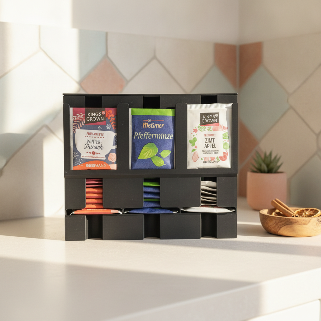Boîte à thé distributrice — mise en scène