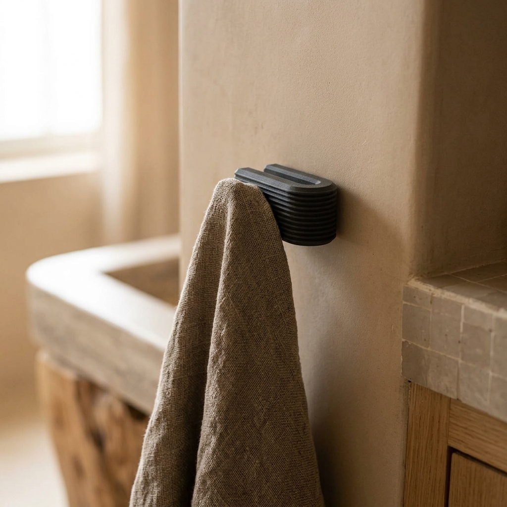 Self-locking towel hook — styled photo