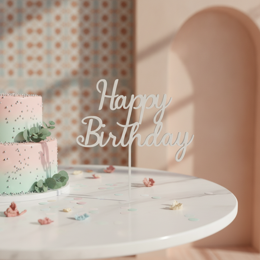 Elegant Happy Birthday topper — styled photo