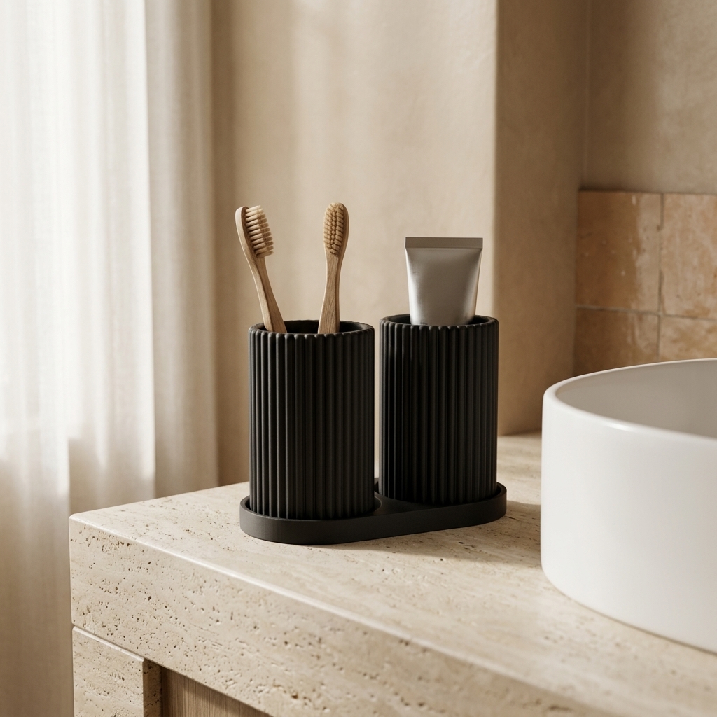 Porte-brosses à dents côtelé — mise en scène
