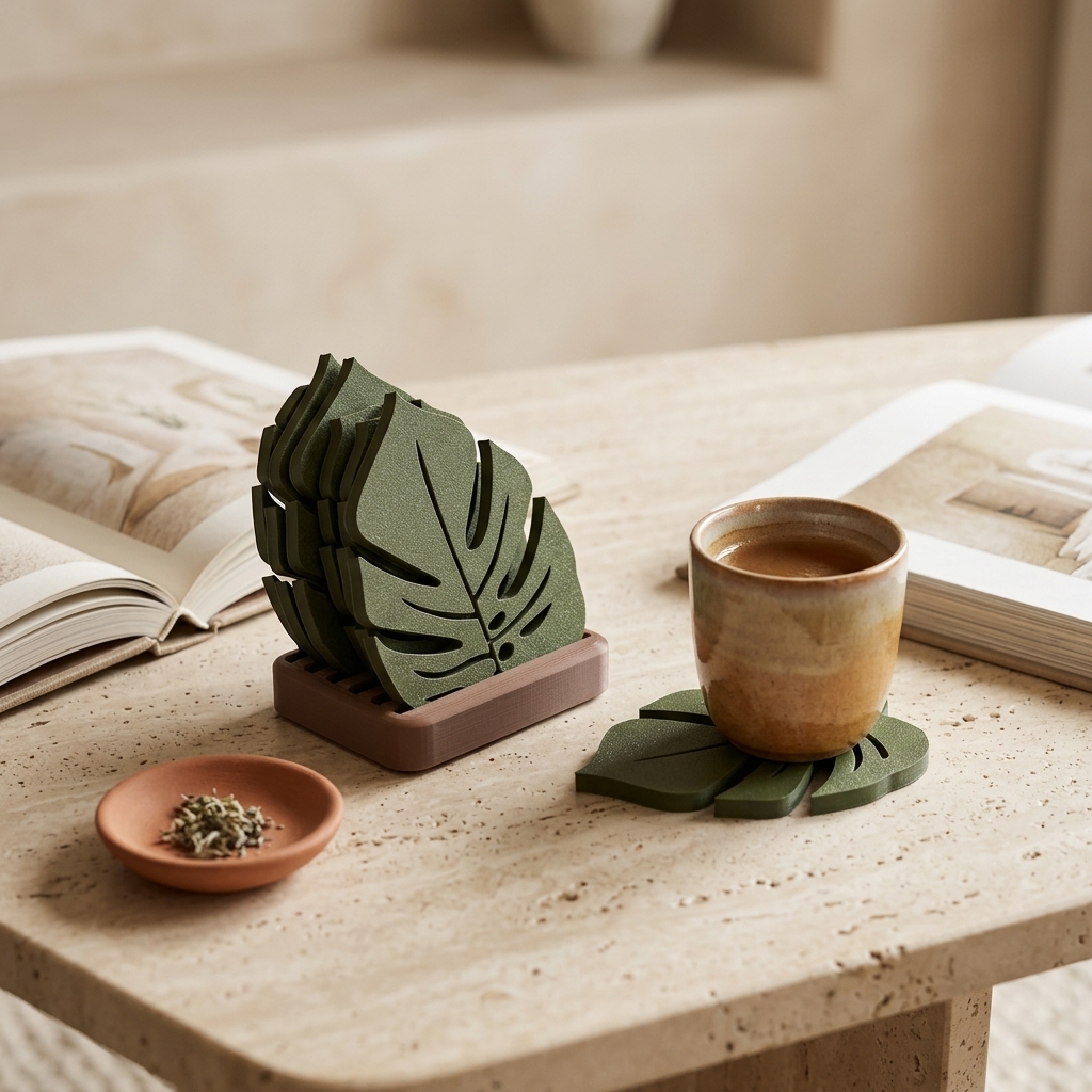 Monstera Leaf Coaster Set — styled photo