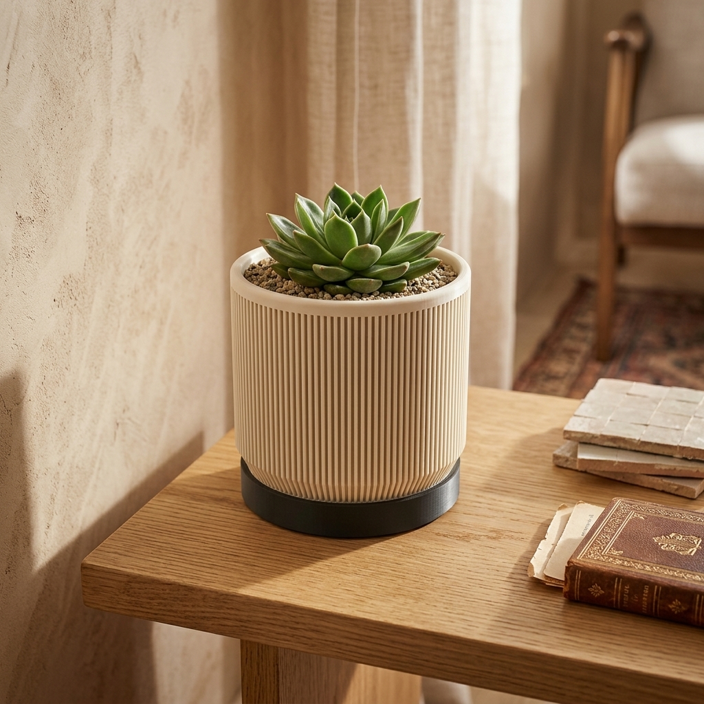 Mid-Century Ribbed Planter — styled photo