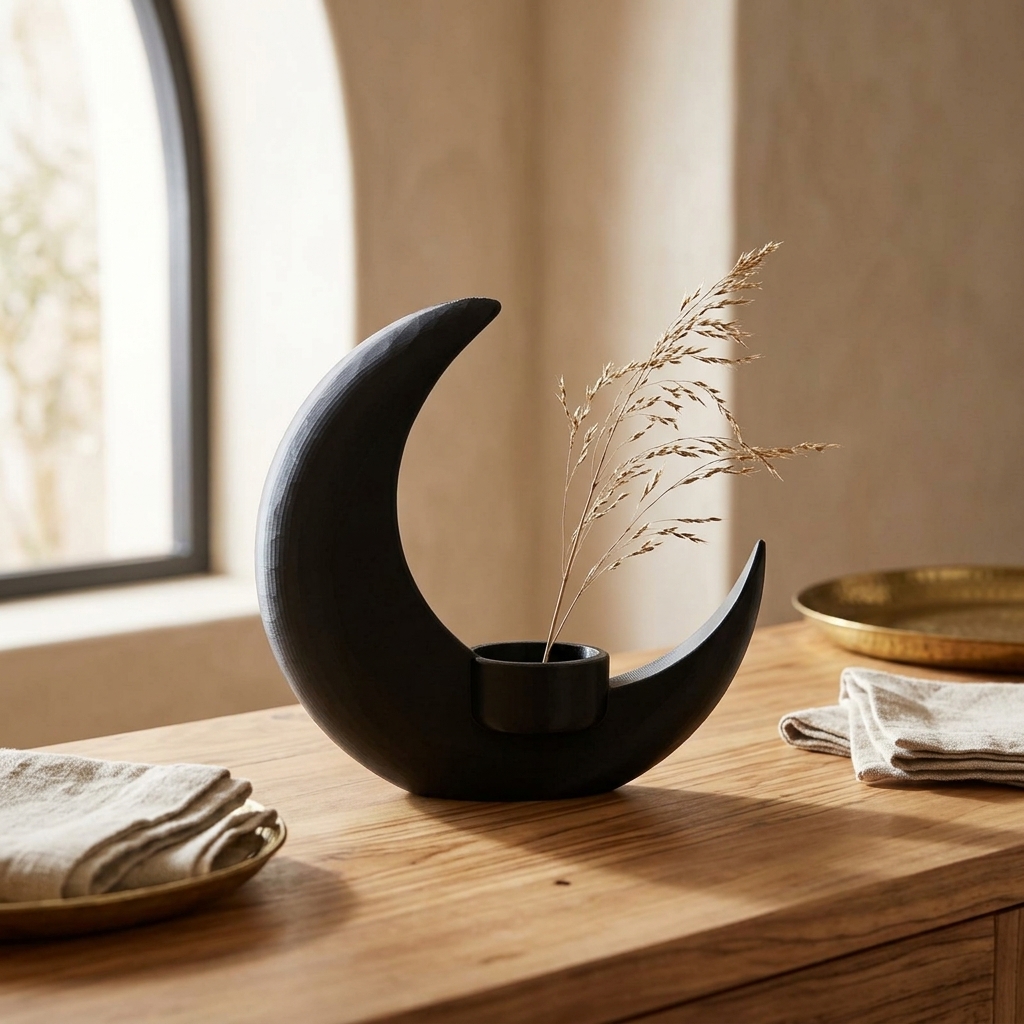 Crescent Moon Sculptural Vase — styled photo