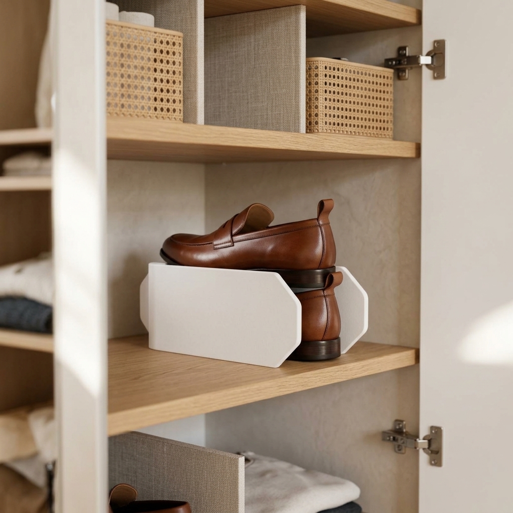Shoe organiser with pull tab — styled photo