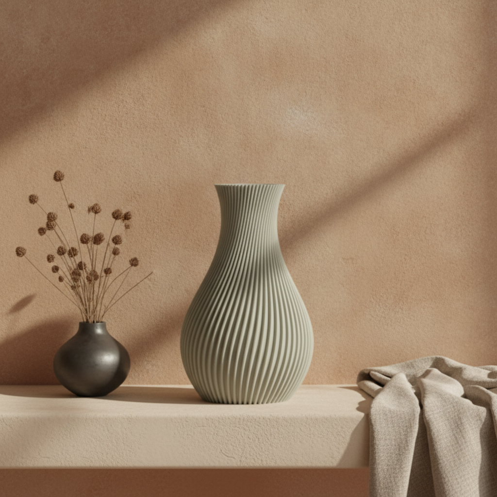Ribbed Japandi vase — styled photo