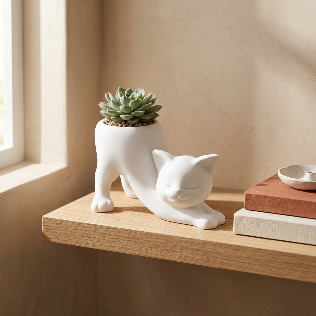 Feline Silhouette Planter — styled photo